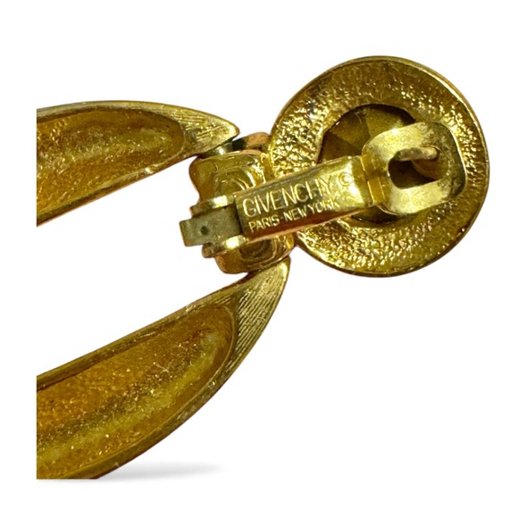 Vintage Givenchy Gold and Green Gem Pierced Door Knocker Earrings - Picture 4 of 4